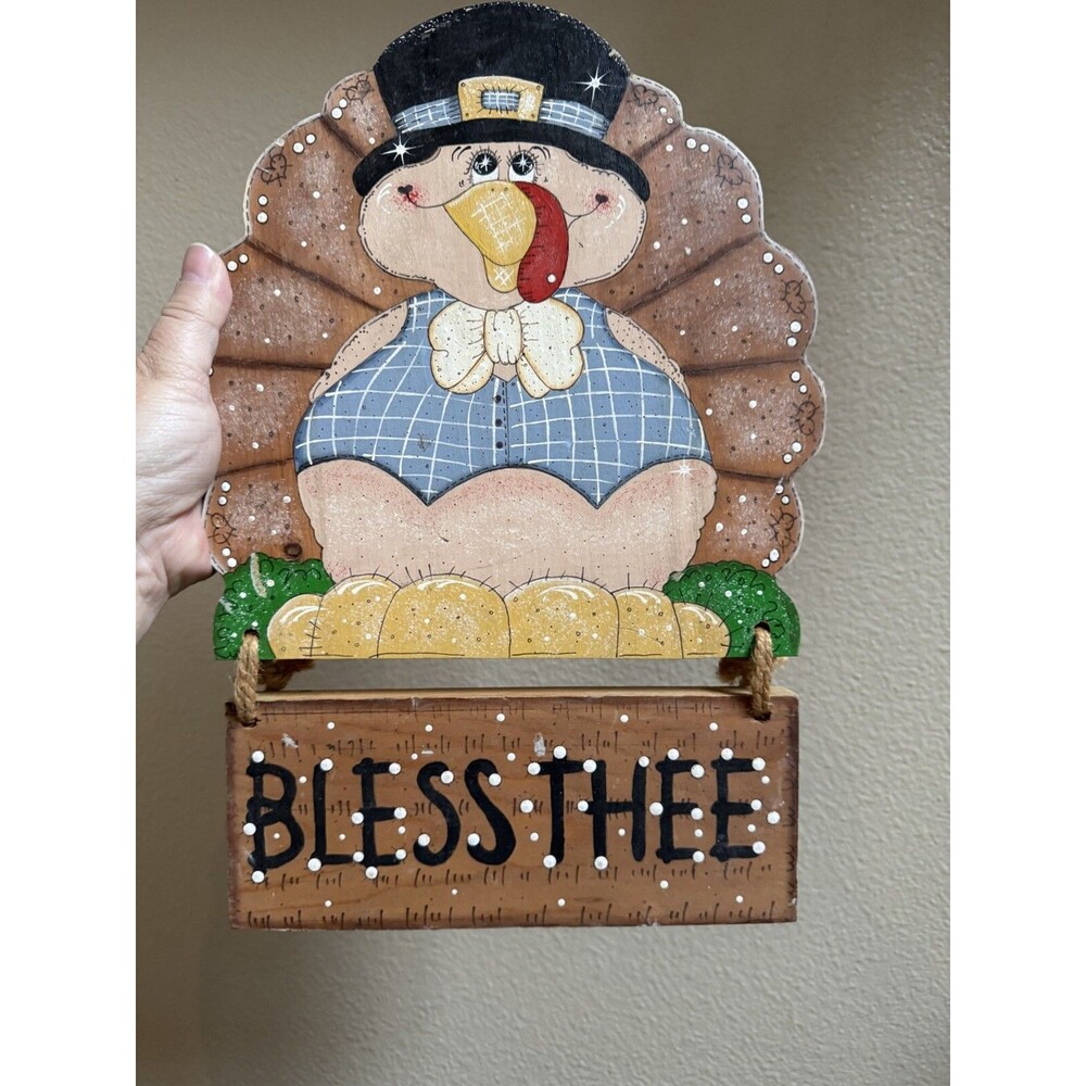 Vintage BLESS THEE Tom The Turkey Harvest Thanksgiving Wall Art Handpainted